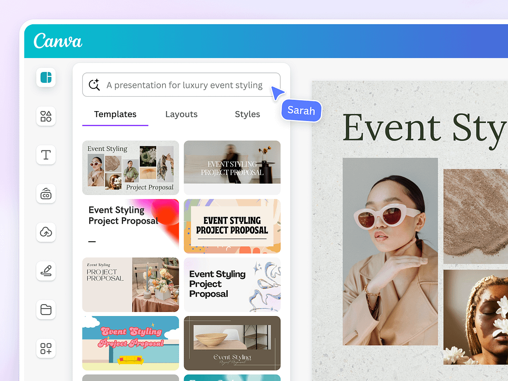 Canva template selecting screen