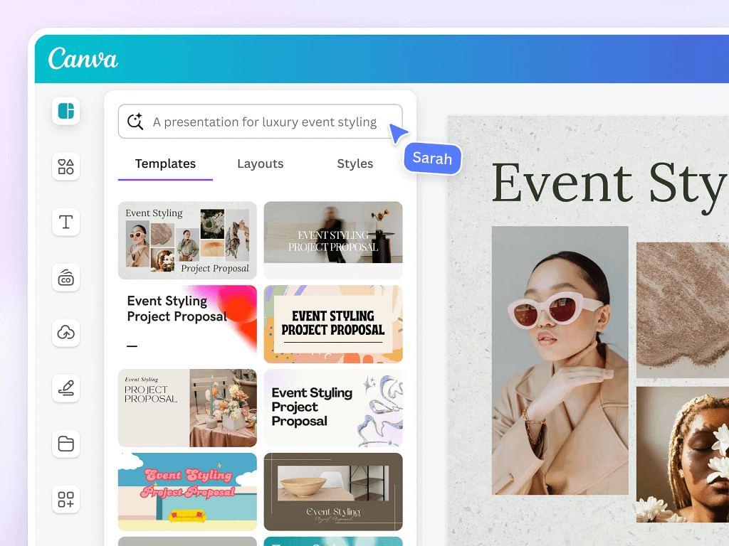 Canva template selecting screen
